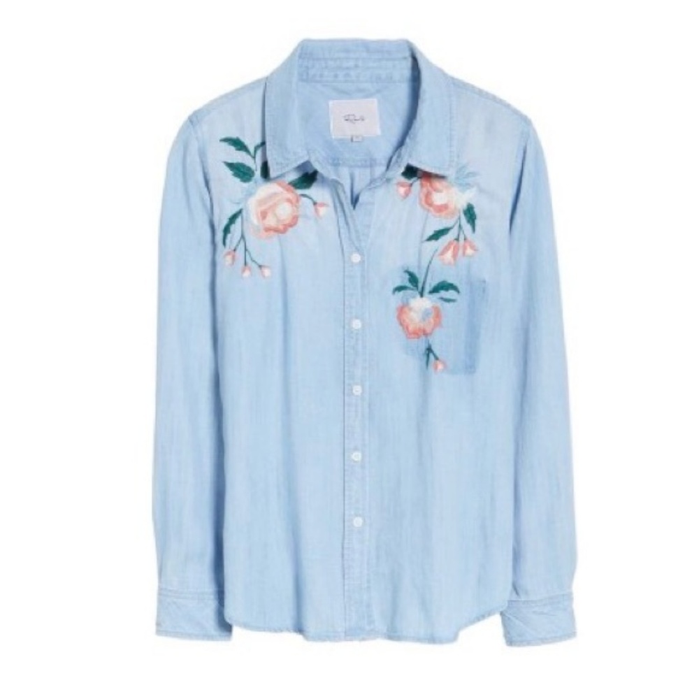 Rails Floral Embroidered Chambray Button Down Top - image 7